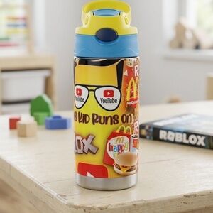 New "This Kid Runs on Roblox & McDonald's" 12oz Kids Water Bottle